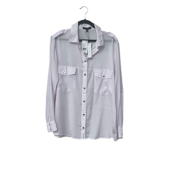 NWT Sanctuary Women's Silver Pink Long Sleeve Button Down Size L - Picture 1 of 3